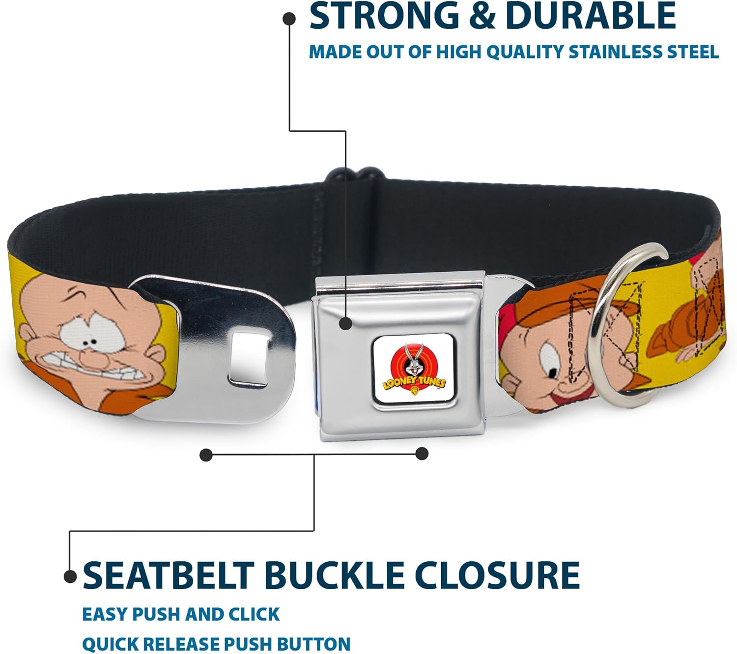 Buckle-Down Seatbelt Buckle Dog Collar - Elmer Fudd Expressions Yellow - 1" Wide - Fits 11-17" Neck - Medium