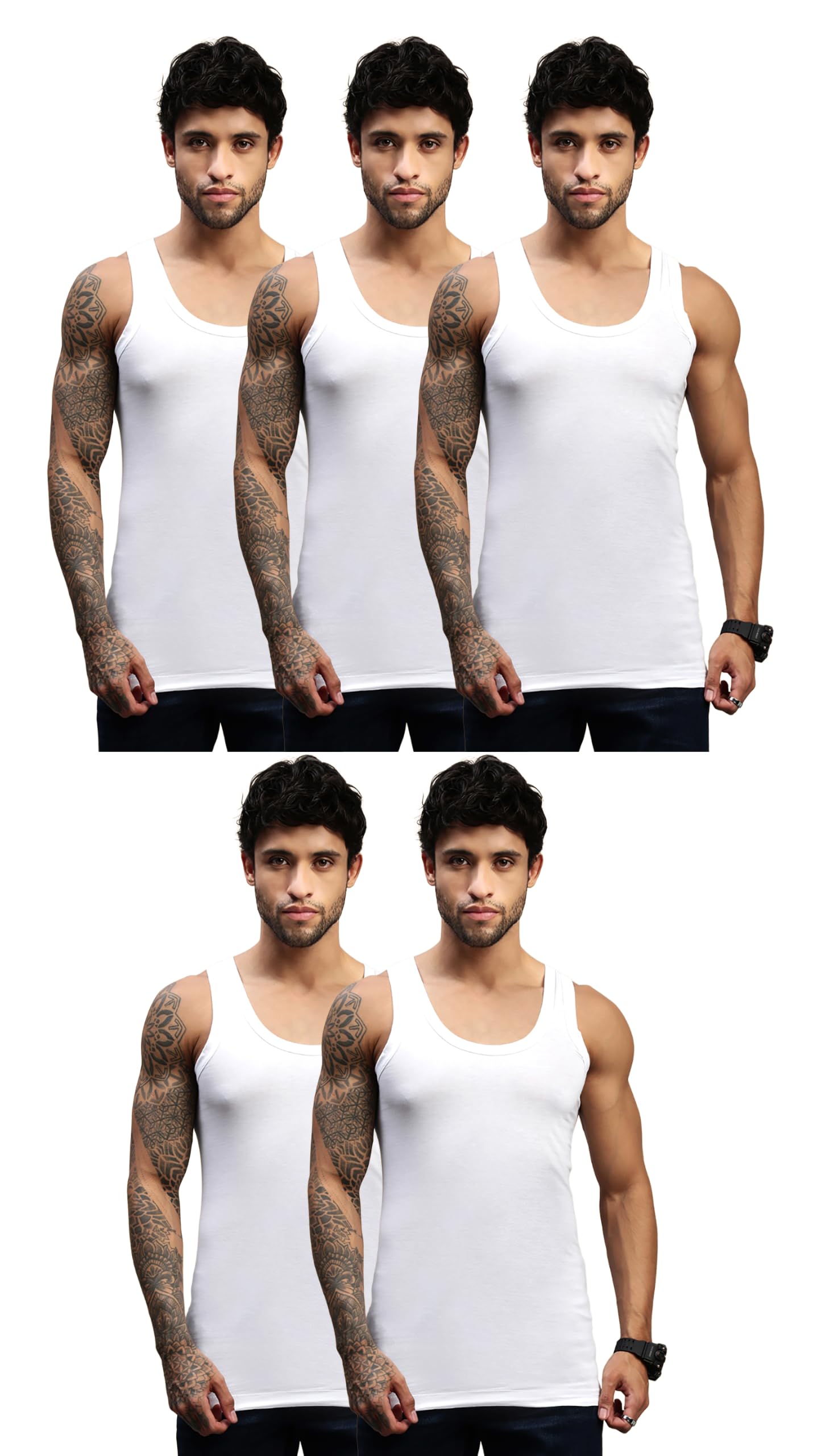Ultima Men’s Premium Cotton Vest| Feather-Soft, Breath-Light, Moisture-Absorbent Vest (Pack of 5)-image-5