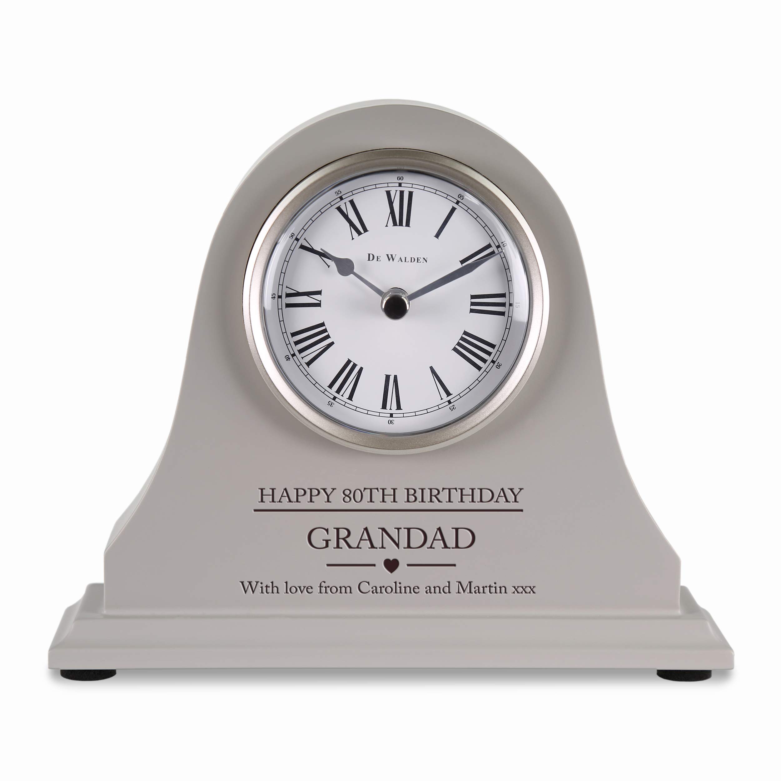 De Walden Grandad’s 80th Birthday Personalised Engraved Grey Mantel Clock Gift Eightieth Gifts for Papa