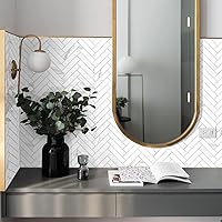 Vista 3 de Vamos Tile Azulejo autoadhesivo Statuario de PVC blanco para despegar y pegar, 10 hojas de azulejos autoadhesivos de PVC blanco para cocina, baño