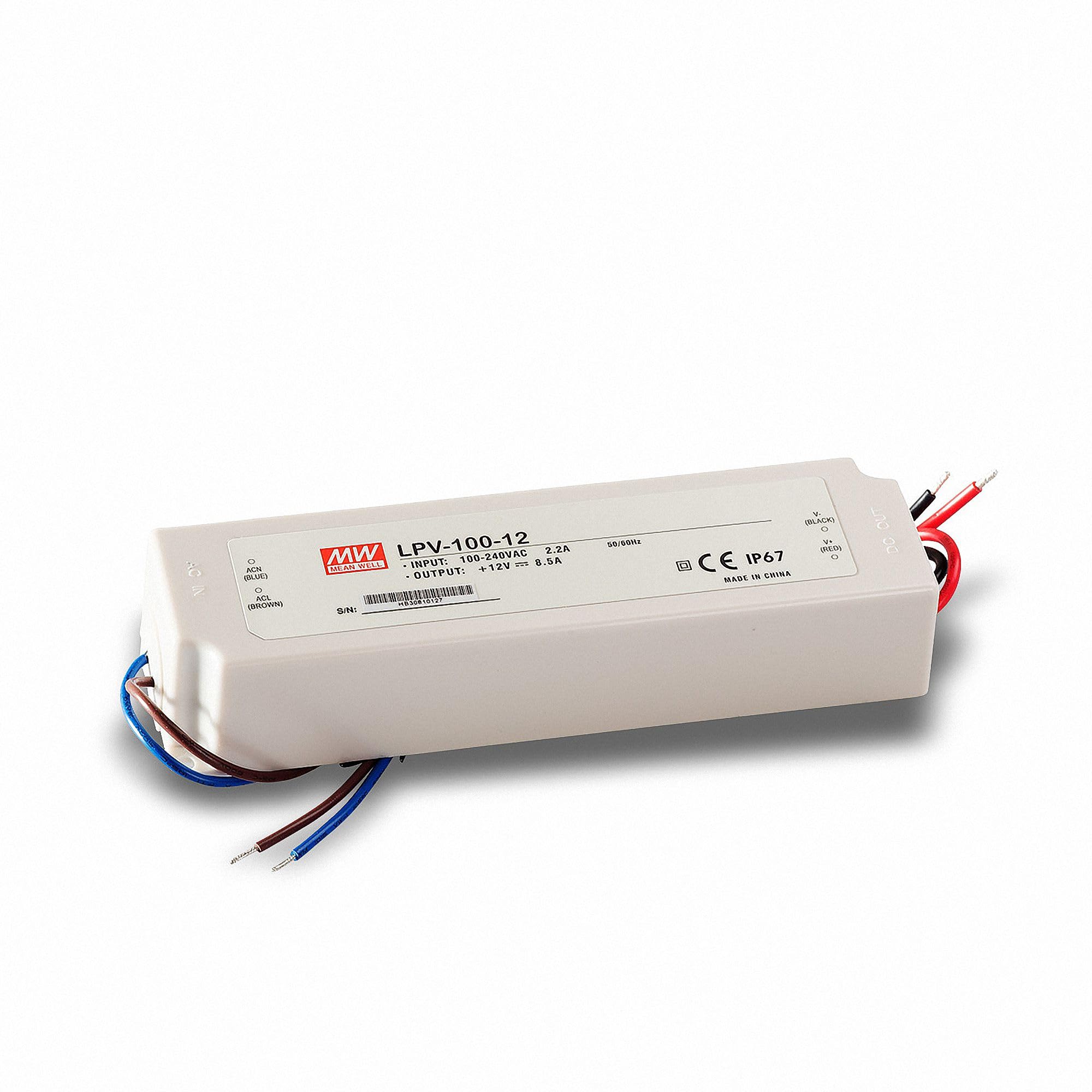 MW MEAN WELL LPV-100-12 Alimentation transformateur CV étanche IP67 12 V 100 W 8,5 A
