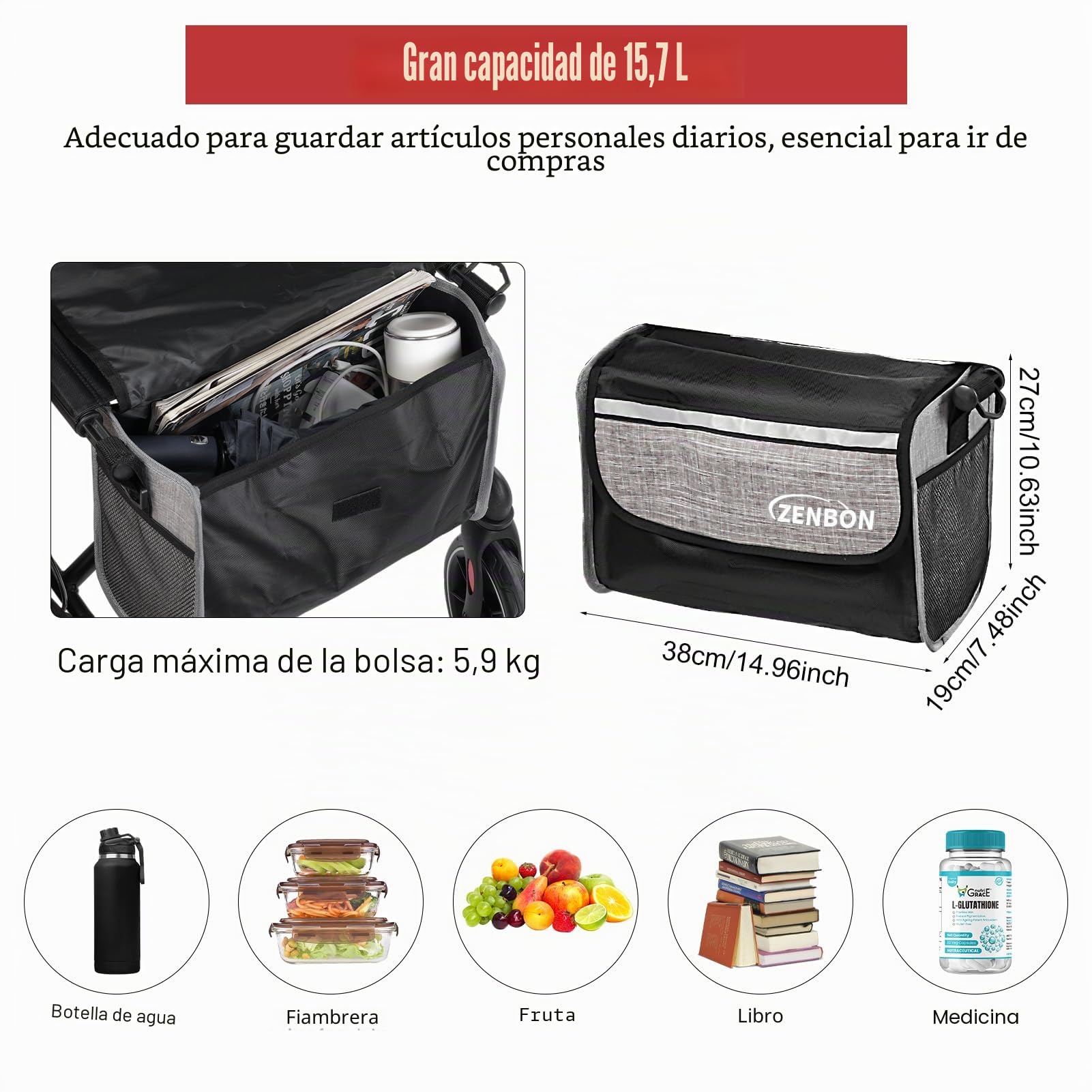 Andadores para Ancianos Aluminio: Andador plegable y ligero con Asiento - Andador de Interior Andadores ligeros y Plegables Especiales con Respaldo y Porta Bastón (Negro)