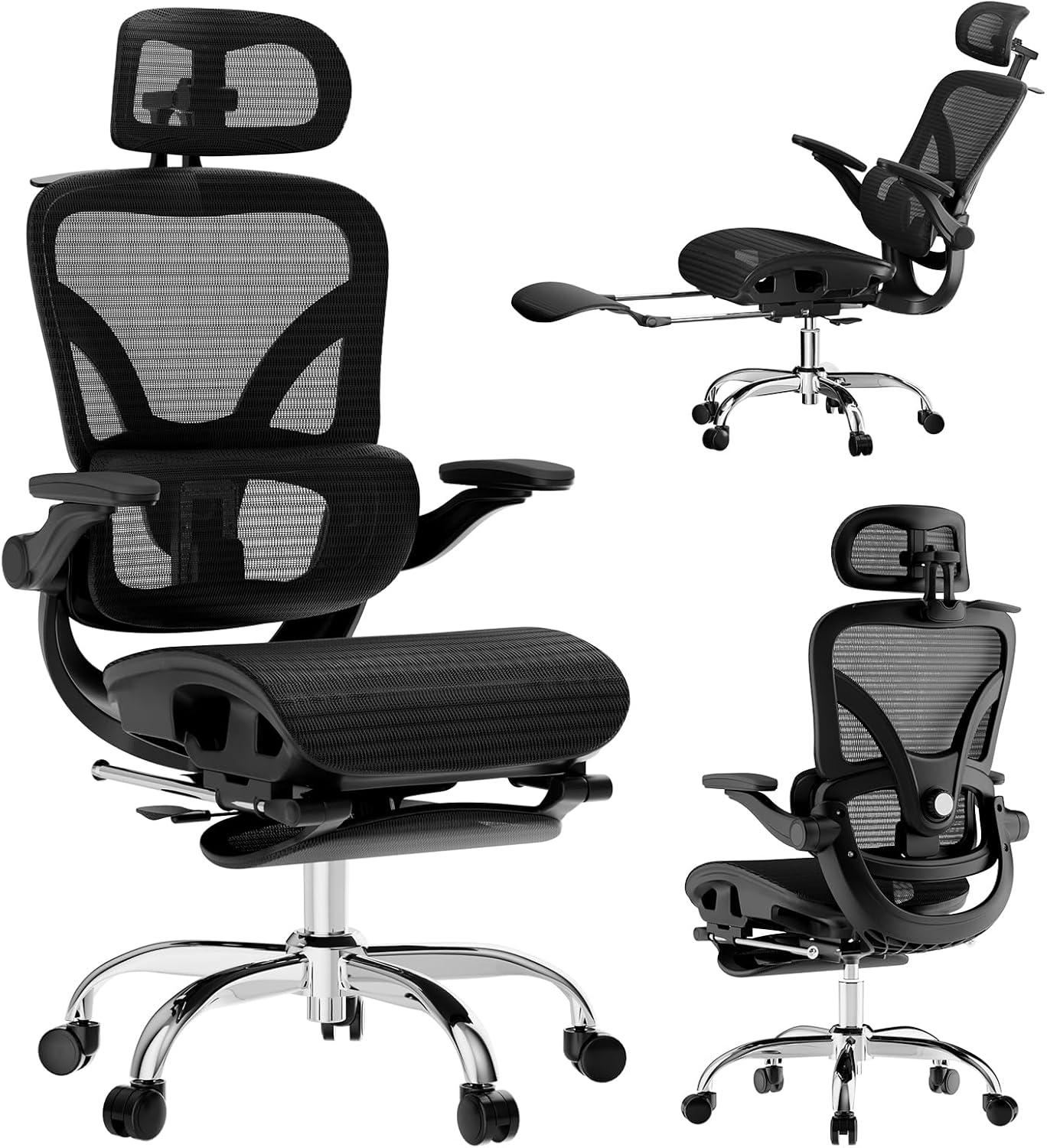 Alllion Ergonomic Mesh Office Chair, Home Desk Chair Comfy High Back with Adjustable Lumbar Support, 3D Headrest, Flip-up Arms, Big and Tall Reclining Computer Gaming Chairs for Men Women, Black Alllion Ergonomic Mesh Office Chair, Home Desk Chair Comfy High Back with Adjustable Lumbar Support, 3D Headrest, Flip-up Arms, Big and Tall Reclining Computer Gaming Chairs for Men Women, Black