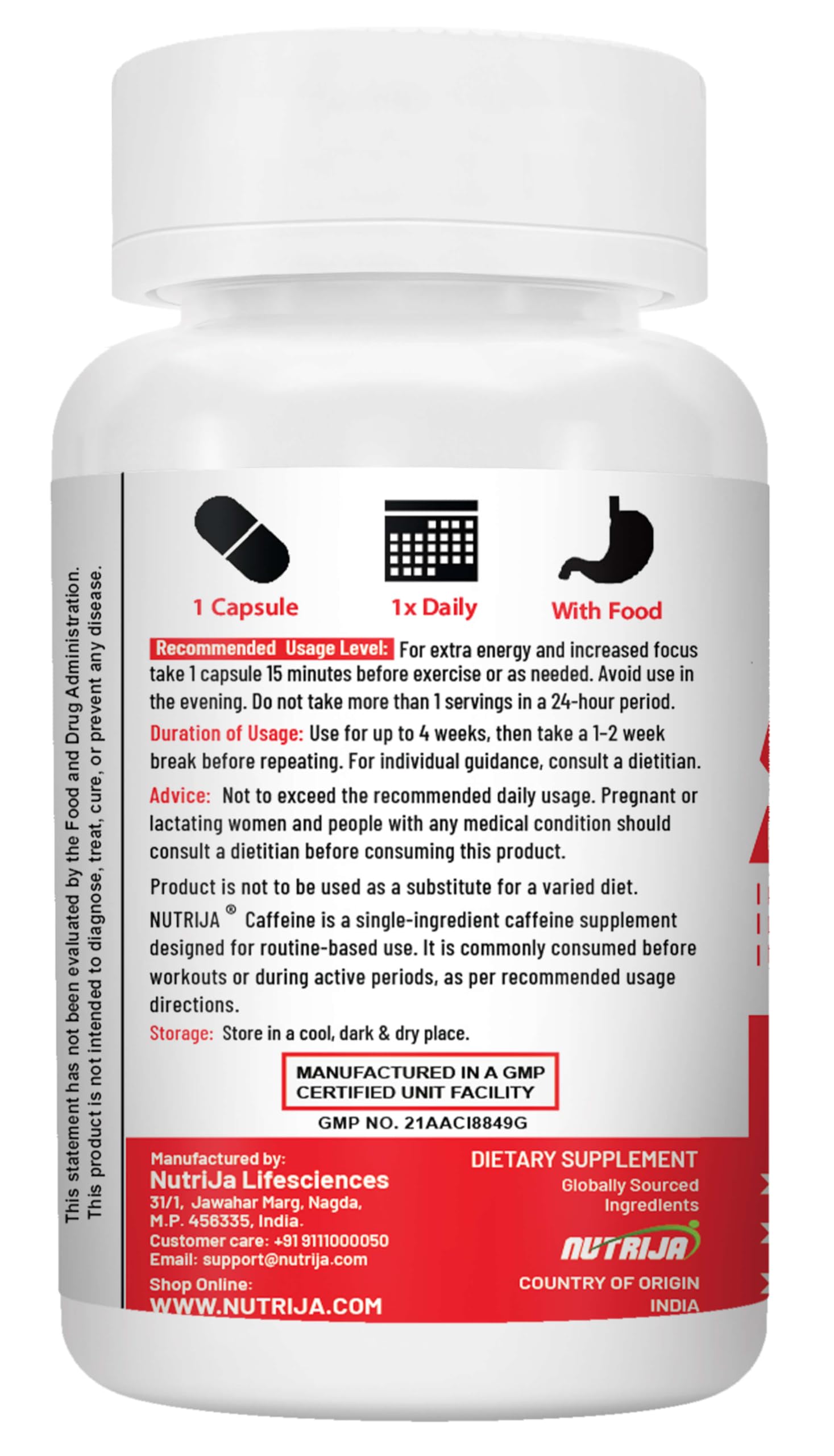 NutriJa Caffeine 200mg 60 Capsules | Pure & Potent | Boosts Performance & Metabolism