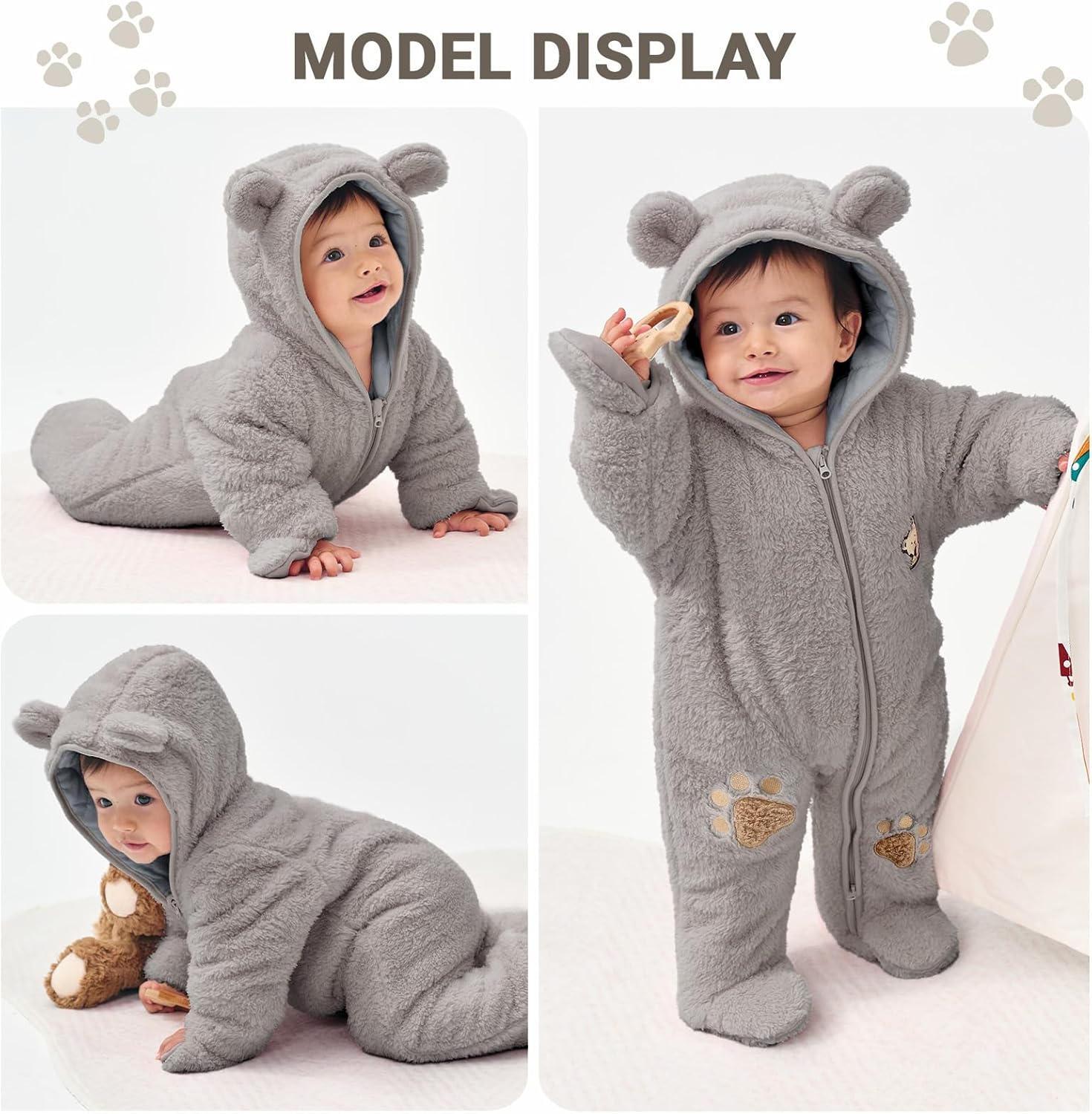 JiAmy Newborn Baby Winter Hooded Romper, Cartoon Zipper Footie Snowsuit Jumpsuit Outfits,Winter Coat Toddler Clothes - Image 3