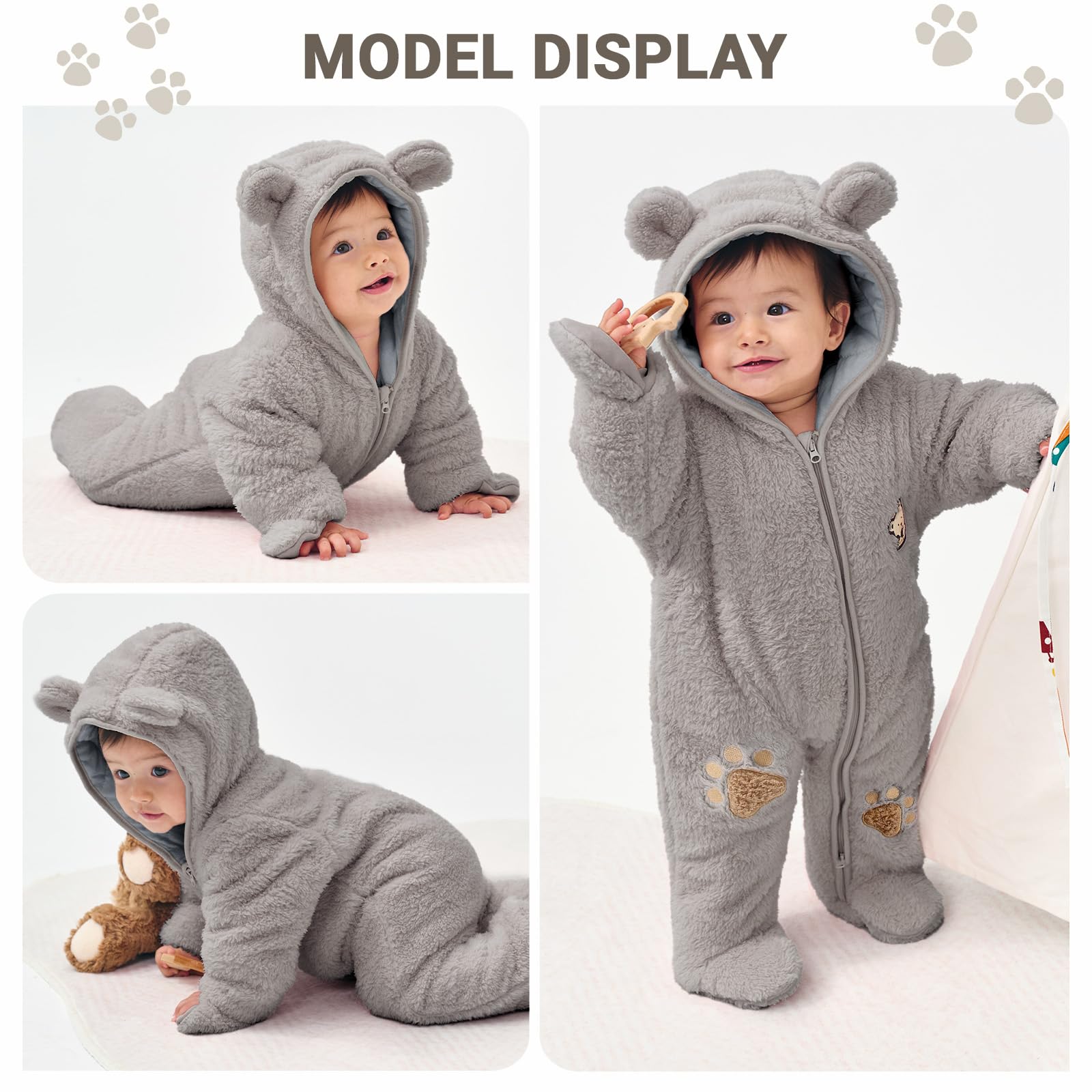 Monos de nieve para bebé de invierno con capucha, pelele de forro polar para niñas y niños, conjuntos cálidos - Talla 0-3 meses (59 cm), amarillo