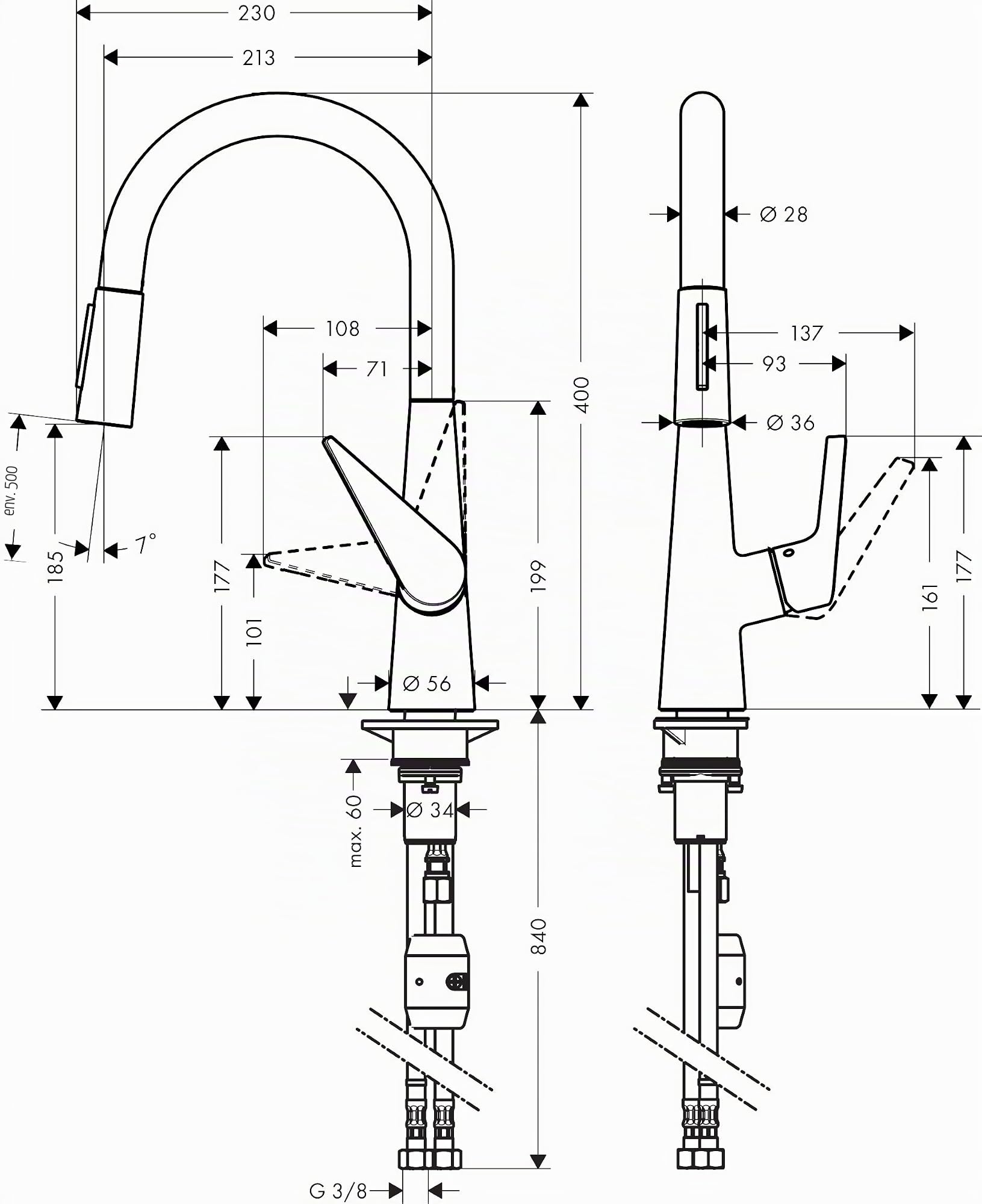 hansgrohe Talis M51 - Mitigeur de cuisine avec douchette extractible, 2 jets, Robinet avec hauteur sous bec 200 mm, Robinetterie avec bec pivotant et extensible, Chromé, 72813000