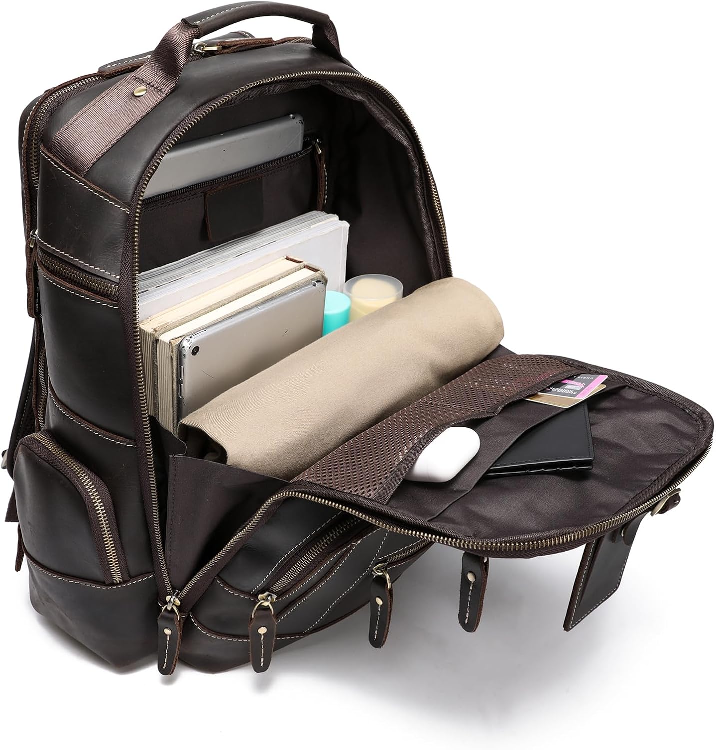 LANNSYNE Vintage Genuine Leather Backpack for men, 15.6" Laptop Backpack Travel Camping 24L Rucksack - Image 2