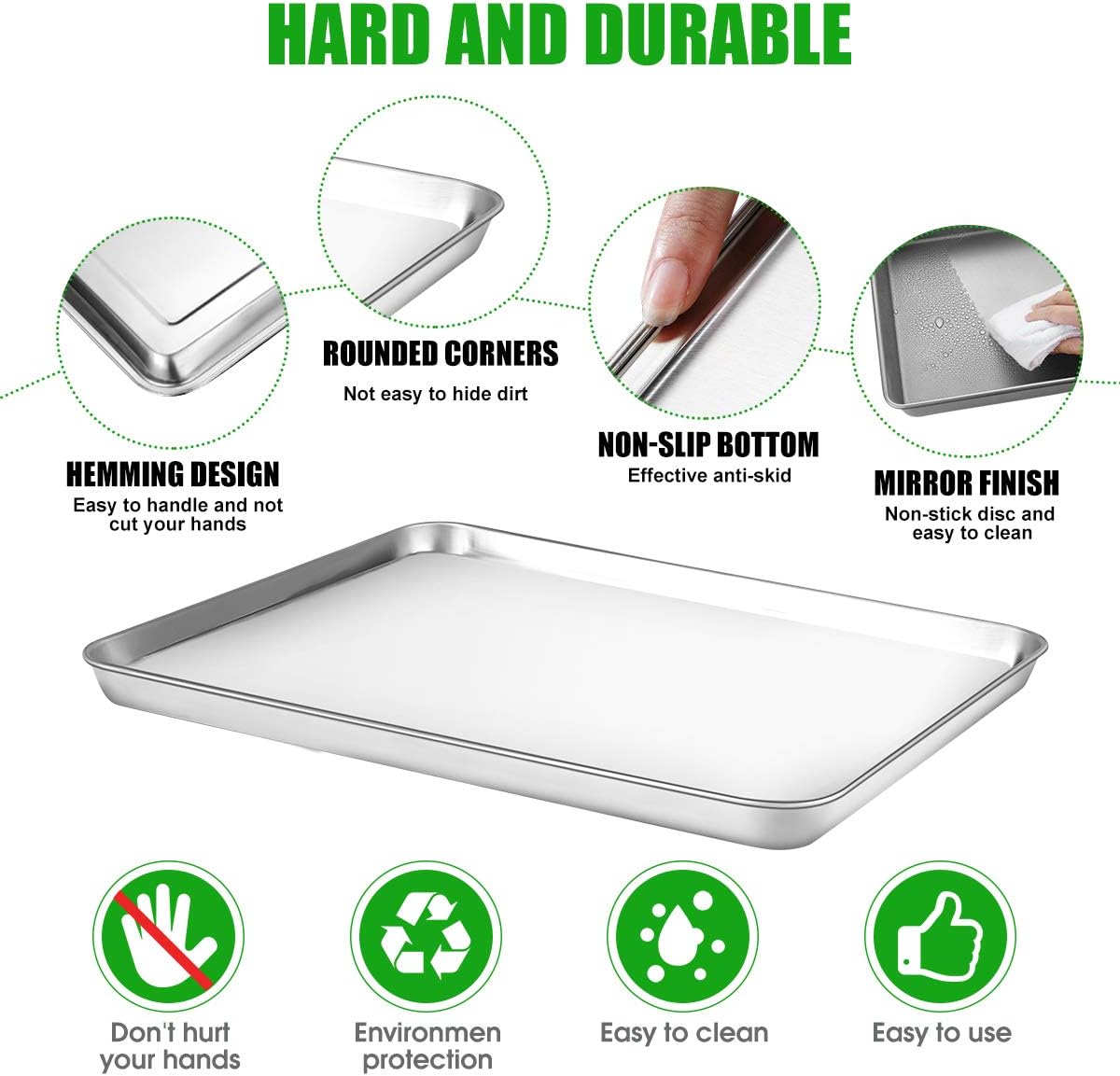 HUSHIDA Stainless Steel Baking Sheet Pan Set, 16 x 12 inches, Includes 2 Sheets + 2 Cooling Racks, Silver, Chemical Free