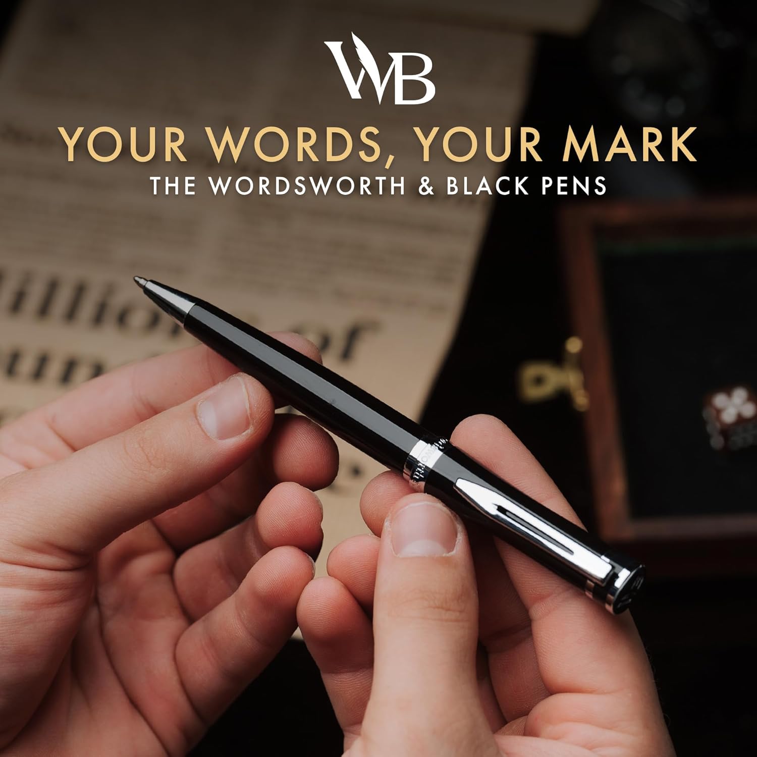 Wordsworth and Black Ballpoint Pen Black Lacquer- Stunning Luxury Pen Chrome Finish, Ink Refill, Best Gift Set for Men & Women, Refillable, Elegant, Nice Pens, Fine Point - Image 4