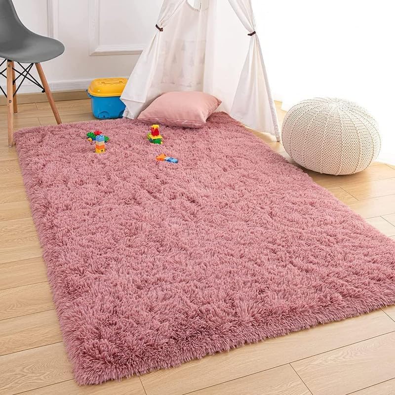 Image of Carpet for Living Room 5X7 FEET Modern Soft Shaggy Carpet Thick, Fluffy & 2 inch Pile Shag Rug for Your Kids Room, Bedroom & Livingroom (BLISH Pink)