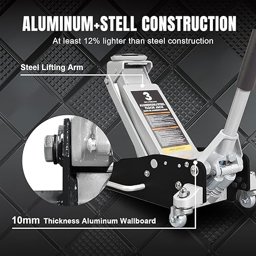 Miniatura 4 de Torin AT830011LB Gato hidráulico de piso de carreras de aluminio y acero de perfil bajo con bomba de elevación rápida de doble pistón, capacidad de