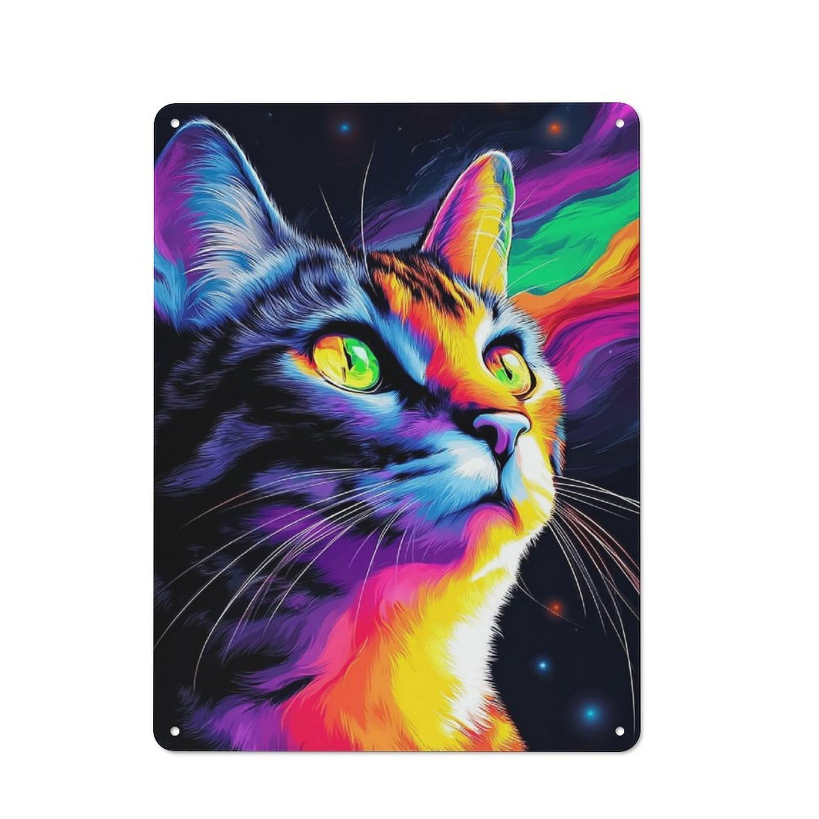 Junmoney Rainbow Cat Portrait Rustic Metal Wall Sign 40X30cm Featuring For Pub Or Café, For Vintage Wall Decor Fans, For Metal Sign Collectors