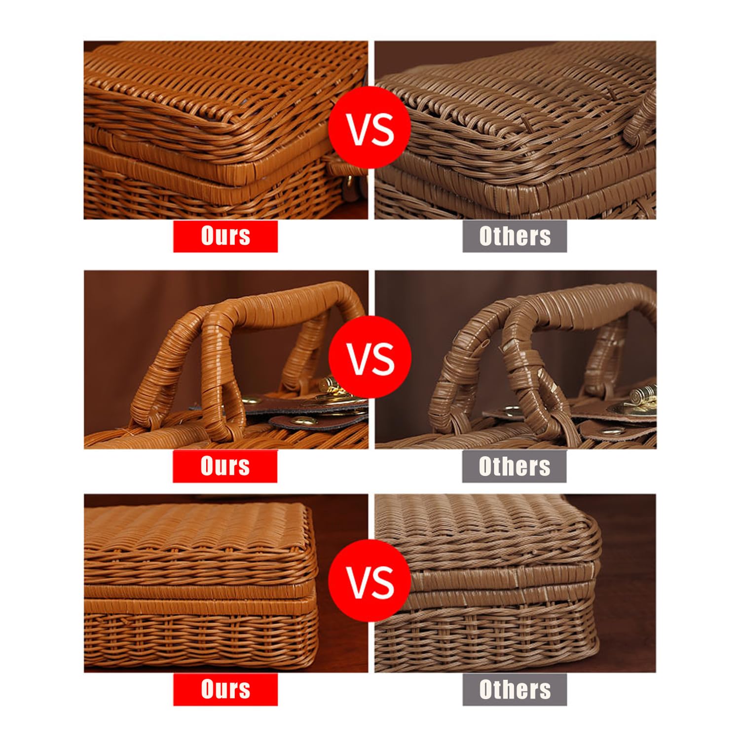 Geflochtener Rattan-Koffer Aufbewahrungskorb mit Griff, Gewebte Picknickbox, Handgewebt, mit Metallschloss, Vintage Geschenkbox aus Weide für Camping, Hochzeit, Fotografie, Deko (Dunkelbraun)