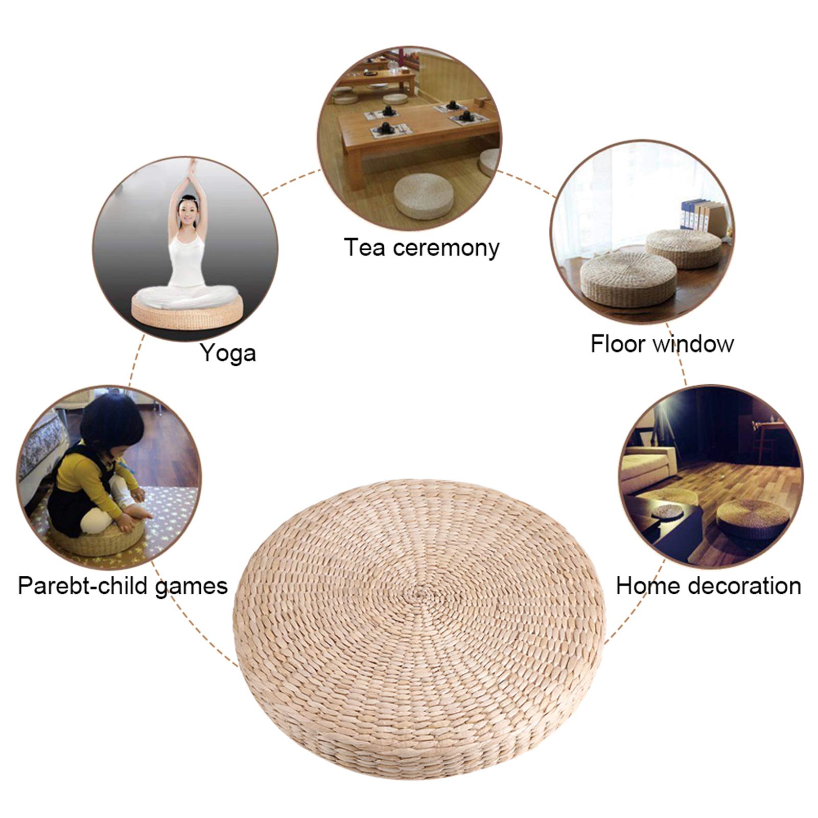 Coussin de Sol en Paille Rond 40 cm pour Méditation Yoga Extérieur, Tapis de Sol Naturel en Paille pour Tatami Intérieur et Extérieur, Coussin Rembourré Doux pour Séances de Relaxation