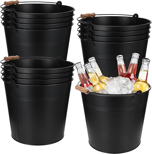 Didaey 12 cubos grandes de metal galvanizado con asa, cubos redondos de acero inoxidable resistentes de 10 pulgadas para fiestas, bodas,