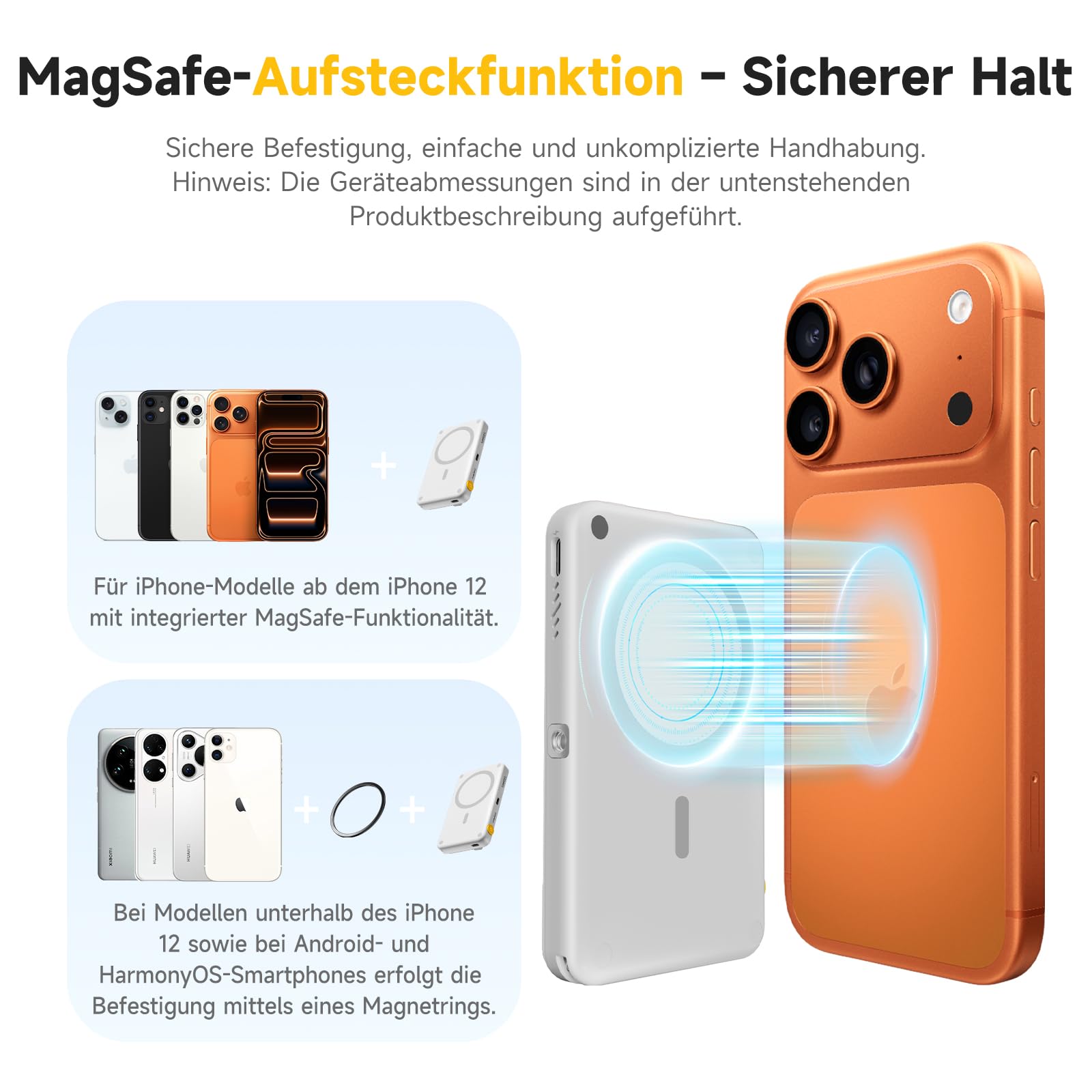 7RYMS Qshot V2 PRO Kabelloser Selfie Monitor für iPhone 17/16 & Android, Magnetischer Smartphone Rückkamera Monitors mit 4K/60fps, 50 m Reichweite, Lautsprecher, Vlog Monitor für YouTube TikTok (Weiß)