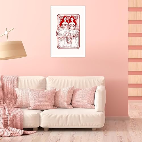 Miniatura 5 de Póster vintage de sirena de los años 90, divertido y creativo de sirena roja acostada en la caja, lienzo de arte para pared, retro, abstracto, abre