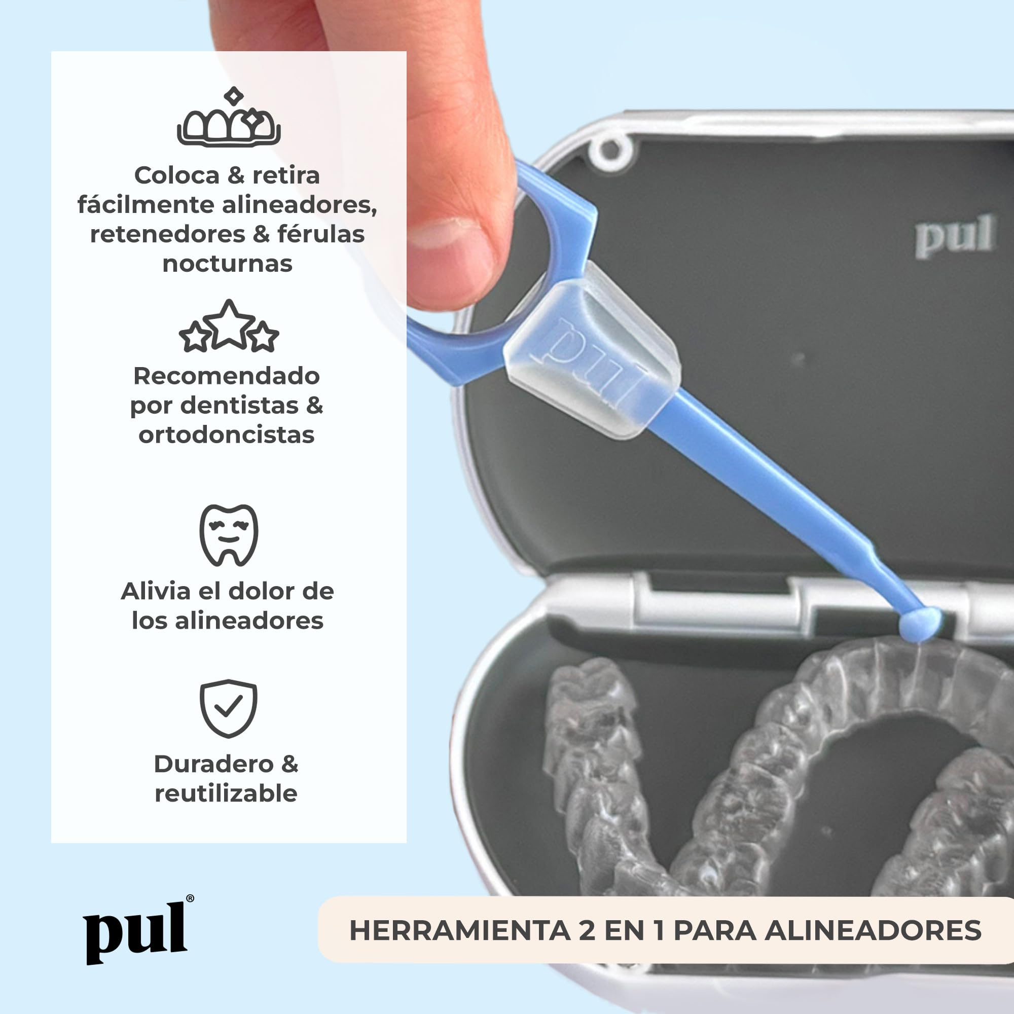 PUL Herramienta para masticar y quitar alineadores transparentes 2 en 1 PUL - Rosa | Combo masticable + removedor de ortodoncia | Accesorio dental higiénico, reutilizable y sin BPA para Invisalign