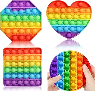 Lithyc 4 PièCes Pop It,Fidget,Popit,Jouet Anti-Stress à Bulles,Bulle en Silicone,Jouet à Pousser à Bulles Arc-En-Ciel,Adapté Aux Personnes Autistes Et AgitéEs,Super Cadeau pour Les Amis