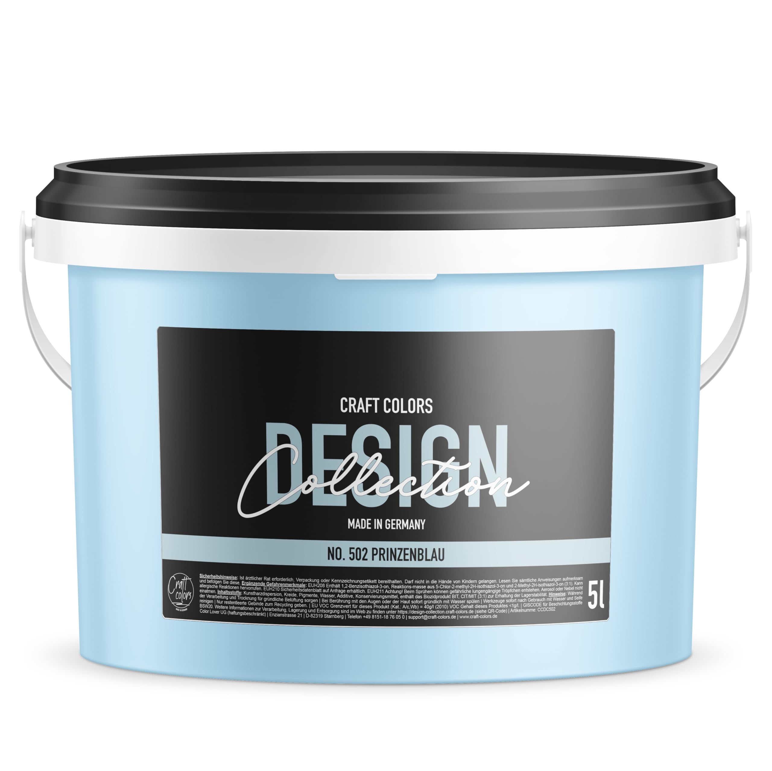 Craft Colors Wandfarbe Edelmatt – Design Collection No. 502 Prinzenblau/Babyblau, 5L