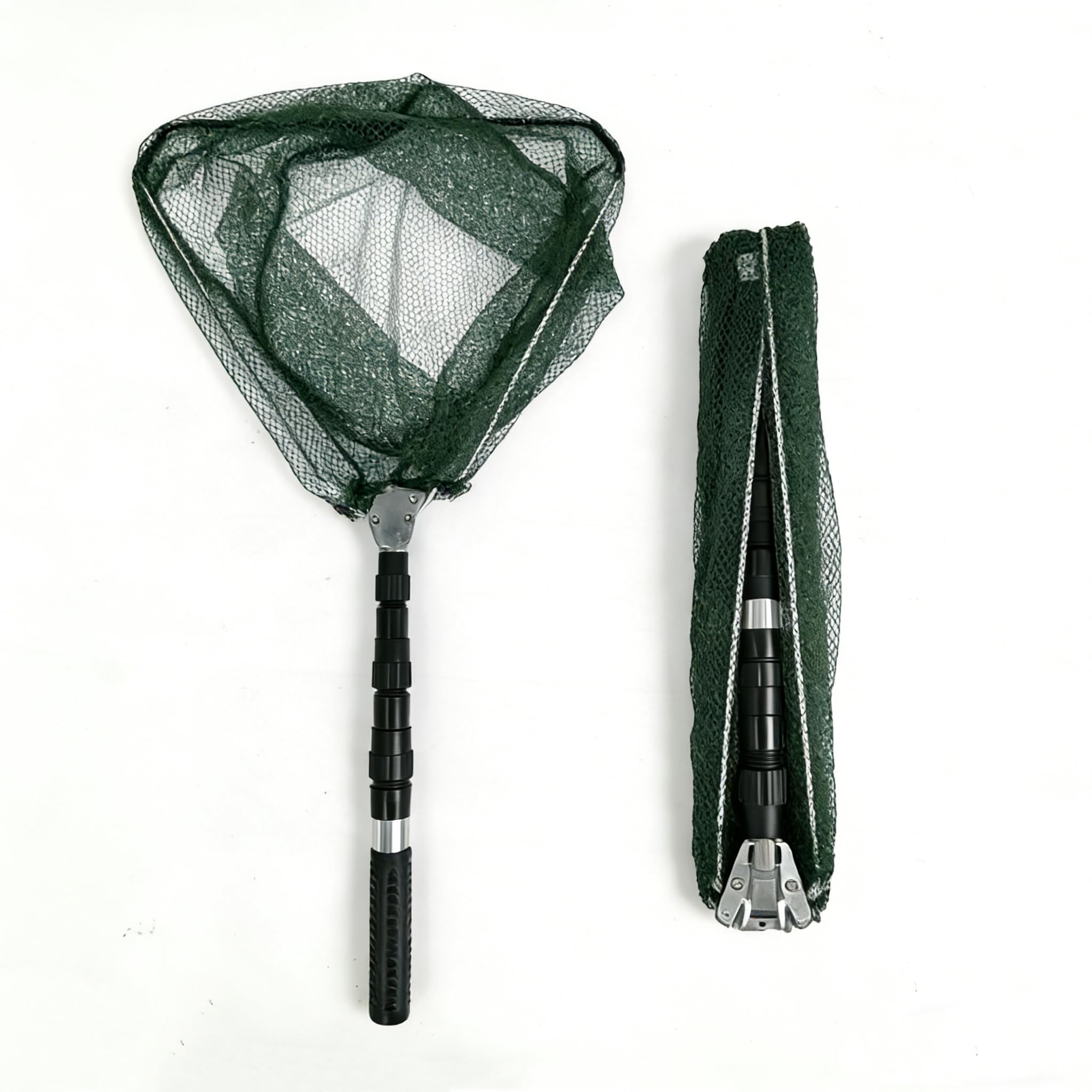 Red de Pesca Telescopica 130cm, Sacadera Pesca Plegable, Red de Pescas Triangular con Mango de Goma, SacaderaPesca Telescopica, Redes de Aterrizaje de Peces y Flotantes para Estanques