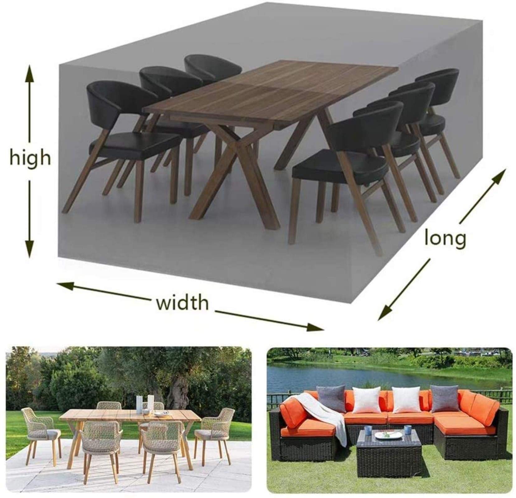 Housses de meubles de jardin imperméables 200 x 160 x 70 cm Anti UV Oxford Tissu résistant à la déchirure Rectangulaire pour meubles de jardin rotin ensemble de patio couleur