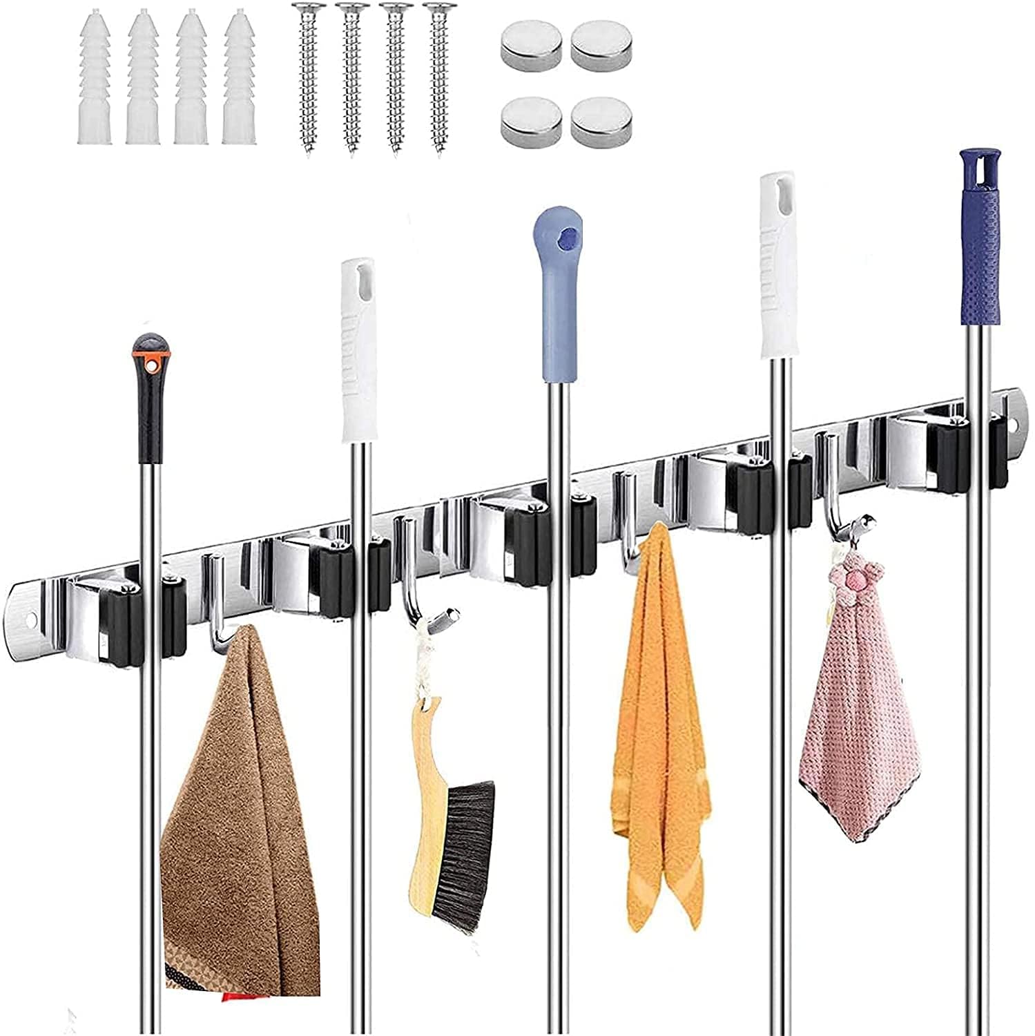 Kienlix Broom Mop Holder Wall Mount Stainless Steel Wall Mounted Storage Organizer Heavy Duty Tools Hanger For Kitchen Bathroom Closet Garage Office Garden-1Pc (5 Rack 6 Hook), Hanging Shelves (B0BP1D68D9) Amazon Price History, Amazon Price Tracker