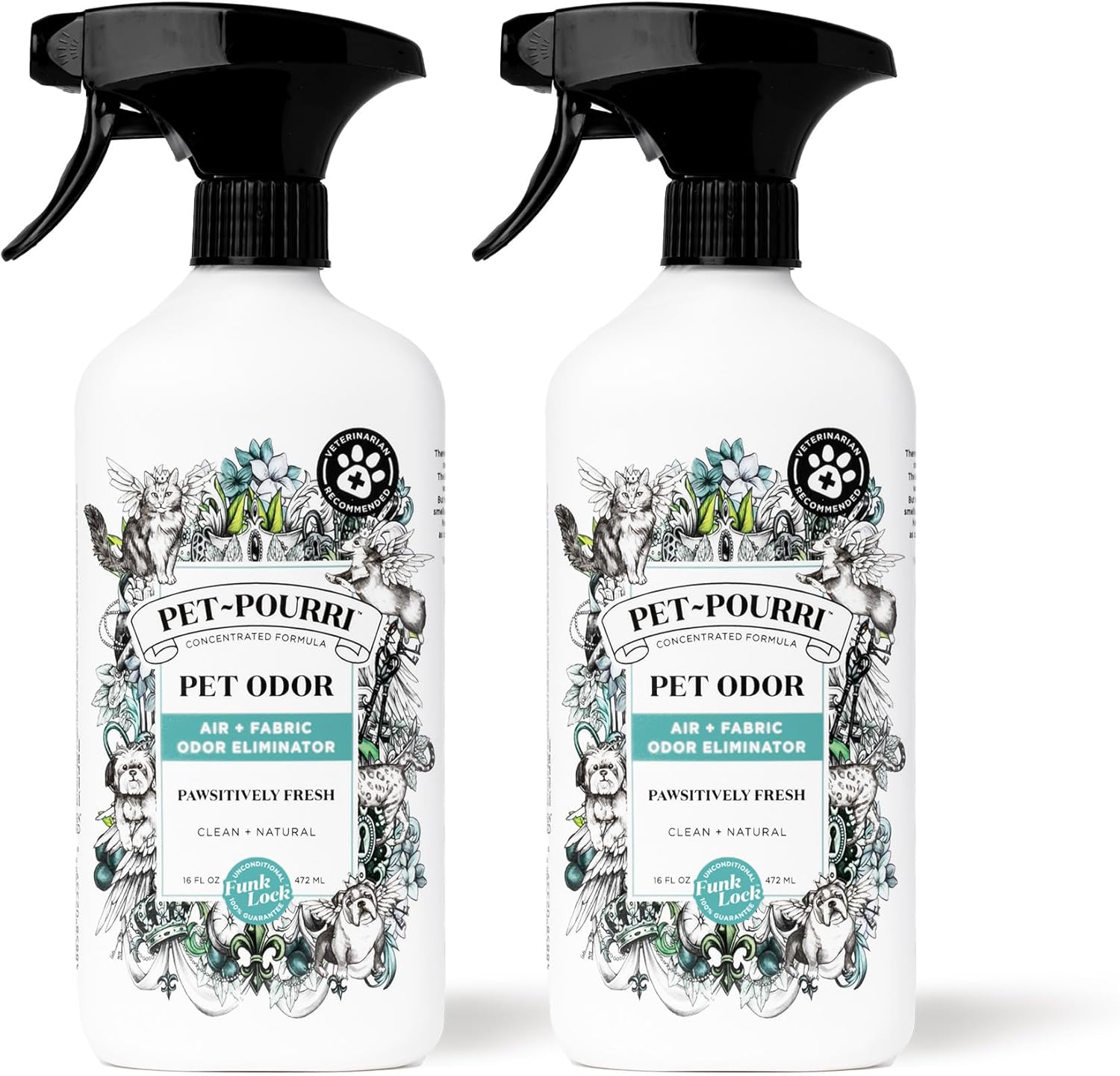 Pet-Pourri Pawsitively Fresh Pet Odor Eliminator Spray for Air & Fabric, 16oz Twin Pack - Safe for Dogs, Cats & Kids