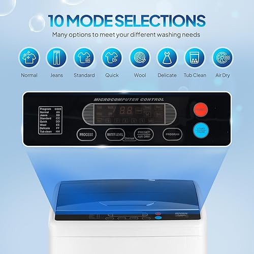 Miniatura 4 de ROVSUN Lavadora portátil de 25 libras, máquina de lavandería eléctrica completamente automática con tambor de acero inoxidable, lavadora compacta y