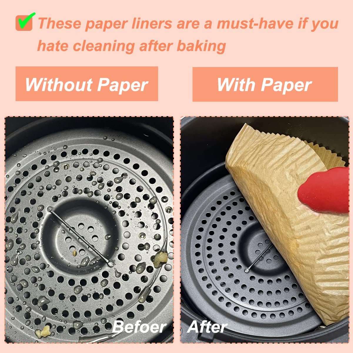 YQL Disposable Air Fryer Liners Round 6.3 Inch, 50pcs Non Stick Greaseproof Parchment Paper Liners for Airfryer 3.5L-6L - Image 5