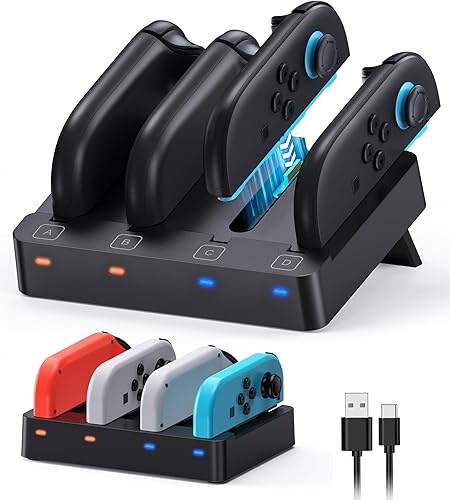 Controller Charger for Nintendo Switch 2 2025 and Switch 1, Horizontal Charging Dock Station for Joy con and for Joycon 2 Accessories with Foldable