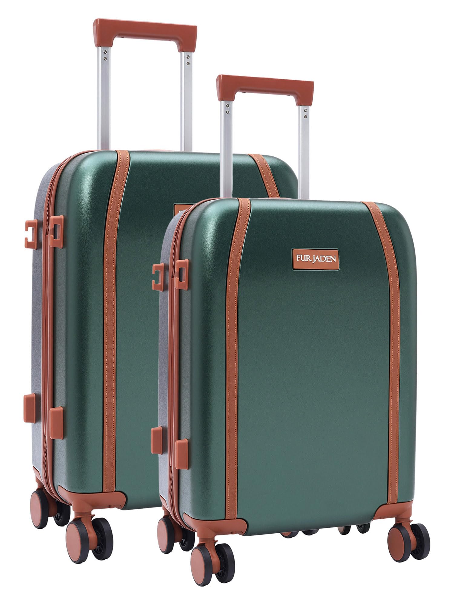 FUR JADEN The Wayfarer Polycarbonate Travel Luggage Suitcase with 8 StealthTech Silent Shock Absorbing Wheels, TSA Lock & Aviation Grade Telescopic Trolley (Forest Green, Cabin + Medium)