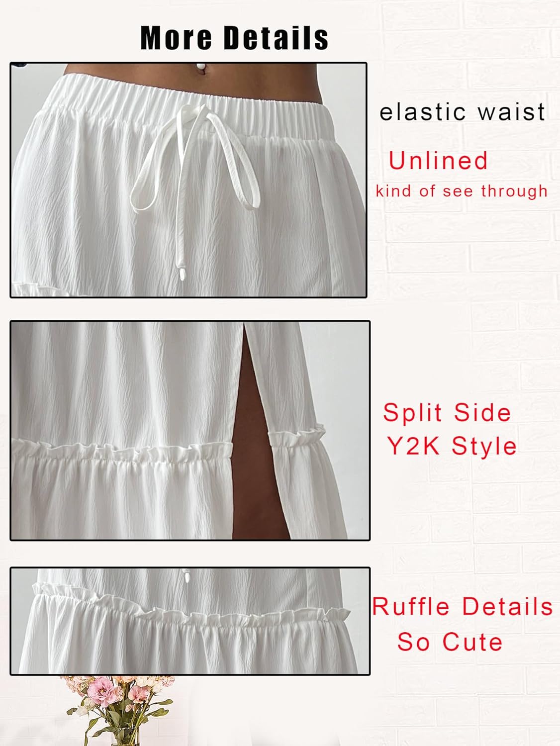 OYOANGLE Women's Elastic Waist Tie Front Tiered Ruffle Hem Long Maxi Skirt Y2K Split Thigh Flowy Skirts - Image 6