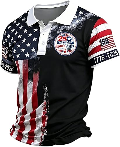 Memorial Day Shirts for Men 250 Anniversary USA Golf Shirt S