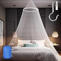 Sublaga Large White Mosquito Bed Net Canopy for Girls - Lace Flower Design, Breathable Hanging Protection, Easy Install & Travel Bag