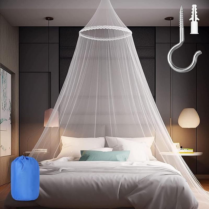 Mosquitera para cama, dosel grande blanco para cama para niñas, mosquitera colgante, fácil instalación, ideal para decoración de dormitorio, viaje con bolsa de almacenamiento (flor de encaje) | Sublaga Mosquitera colgante, fácil instalación, ideal para decoración de dormitorio, viaje con bolsa de almacenamiento (flor de encaje)