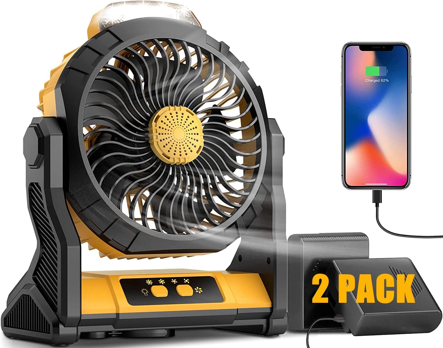 Geek AireDetachable Battery Operated Fan with Lights, Battery Powered Personal USB Table Fan Portable for Outdoor Adventures