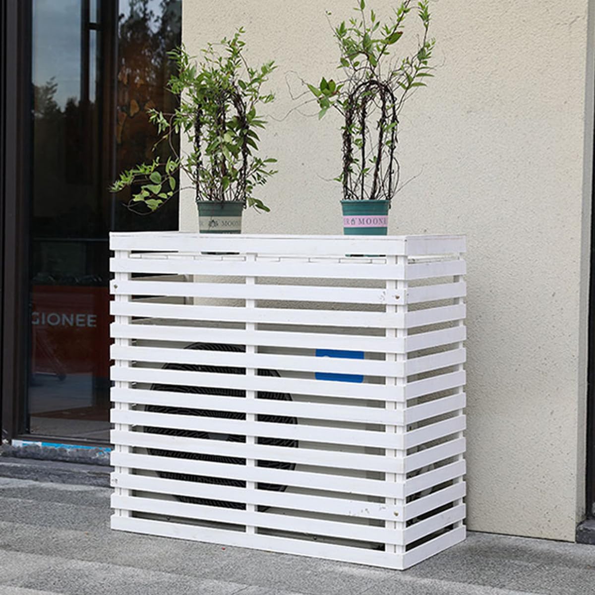 QYMYOZ Outdoor Wooden Air Conditioner Cover - Solid Wood Louvered AC Hood, Stylish Air Conditioner Rack & Flower Stand, A-105 * 45 * 95cm, Weatherproof Protection