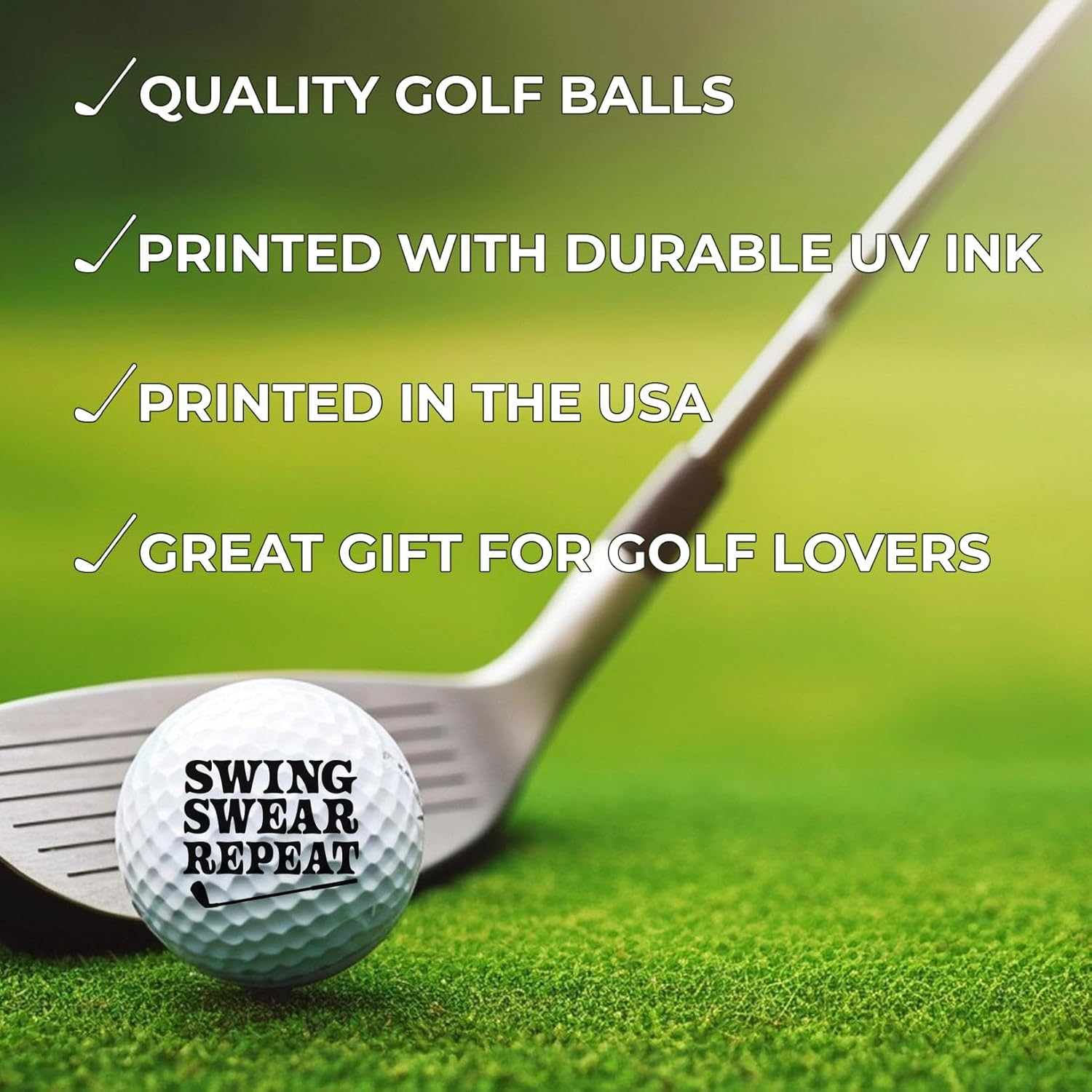 TeesAndTankYou Swing Swear Repeat Golf Ball - Novelty Gift for Men Golfers and Dad