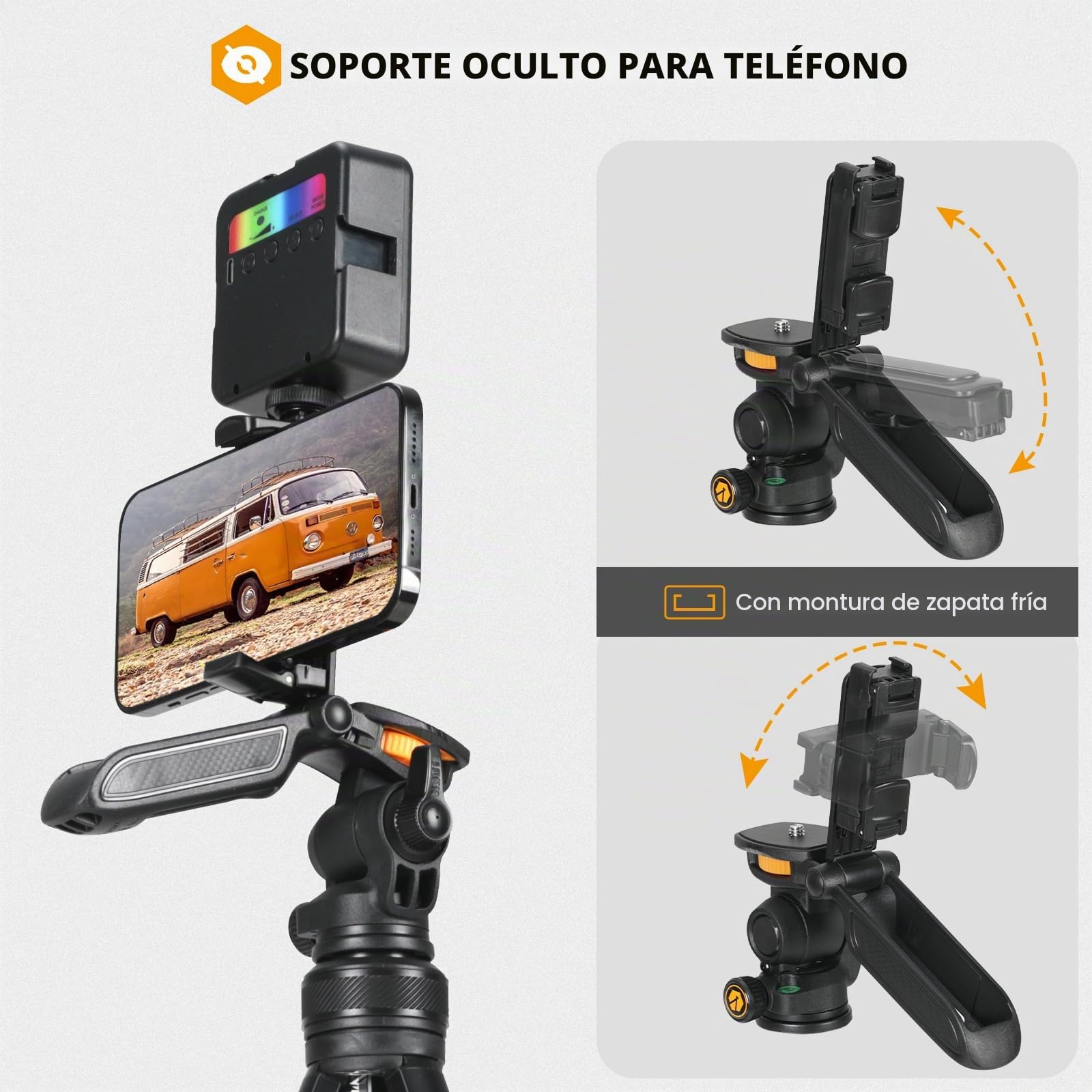 TARION Tripode Camara Reflex Compacto: Tripode para Camara Movil Viaje Tripode Fotografia Ligero con Cabezal de Trípode Desmontable y Pinza para Teléfono Móvil para DSLR Fotografico Video Vlog Stream