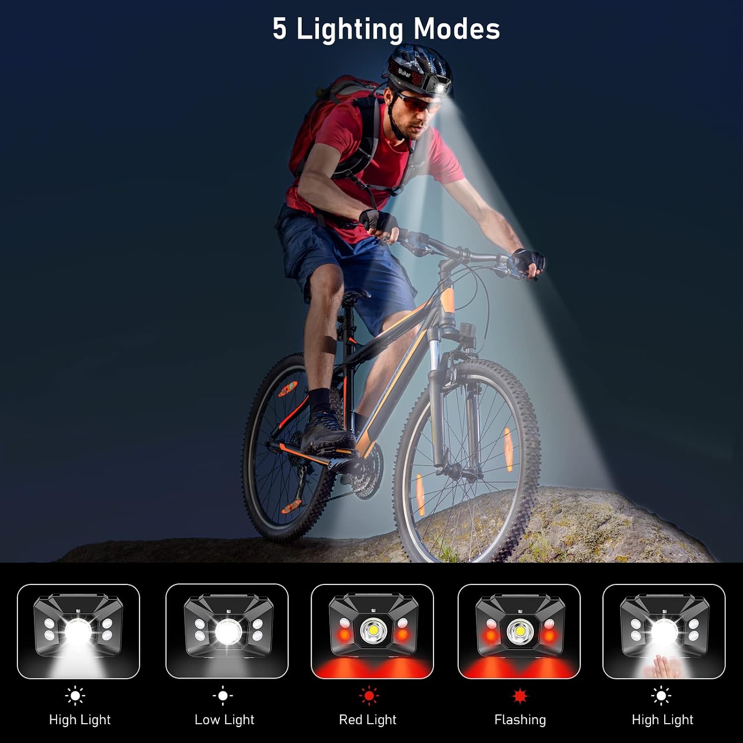 Blukar Head Torch Rechargeable, Super Bright LED Headlamp with Sensor Control & Red Light, 5 Lighting Modes, IPX5 Waterproof 30 Hrs Runtime for Power Cuts, Emergency, Running, Hiking etc