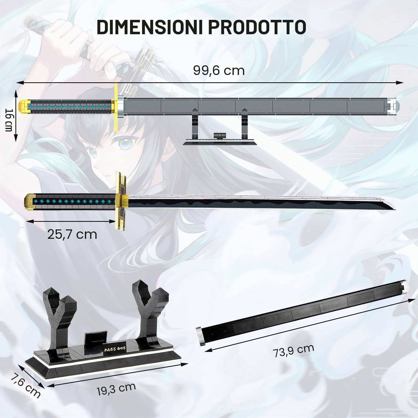 Katana Demon Slayer Set da Costruzione, 100 cm Tokito Muichiro Spada Demon Slayer con Fodero e Supporto, Cosplay Animation, Anime Fans da Collezione Idee Regalo per Bambini e Adulti (771 Pezzi)