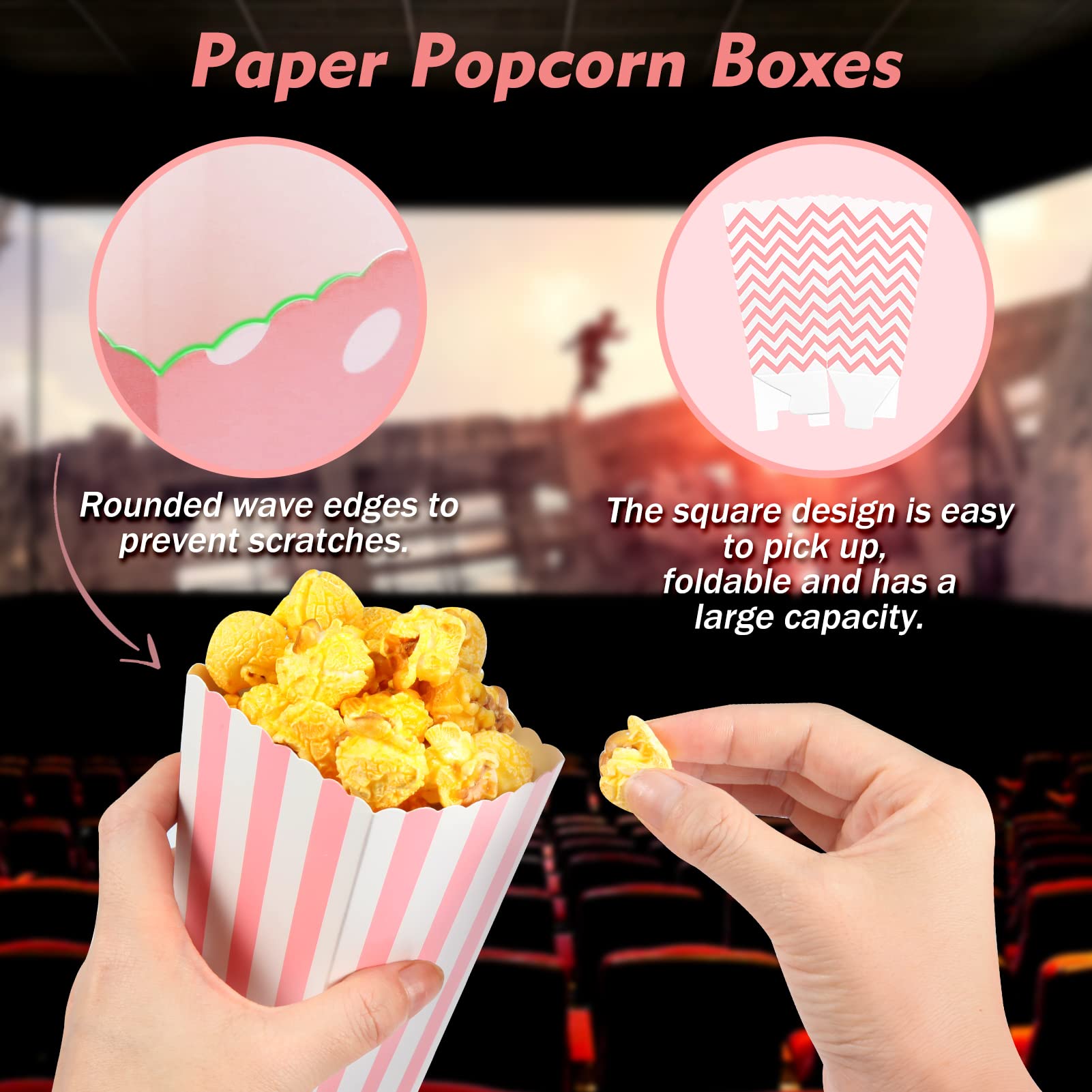 Siumir Popcorn Bags Paper Popcorn Boxes 24 PCS Snacks Containers for Party BBQ, Theaters, Kids, Pink, Large - Image 4