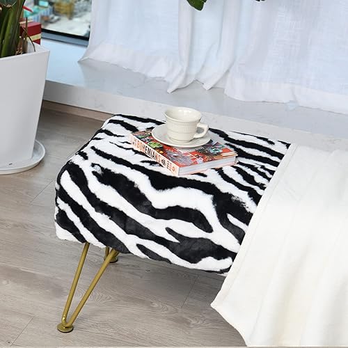 Miniatura 7 de Banco otomano largo rectangular de piel sintética con estampado de cebra, reposapiés suave y peludo, 46 x 16 x 17 pulgadas, banco de asiento