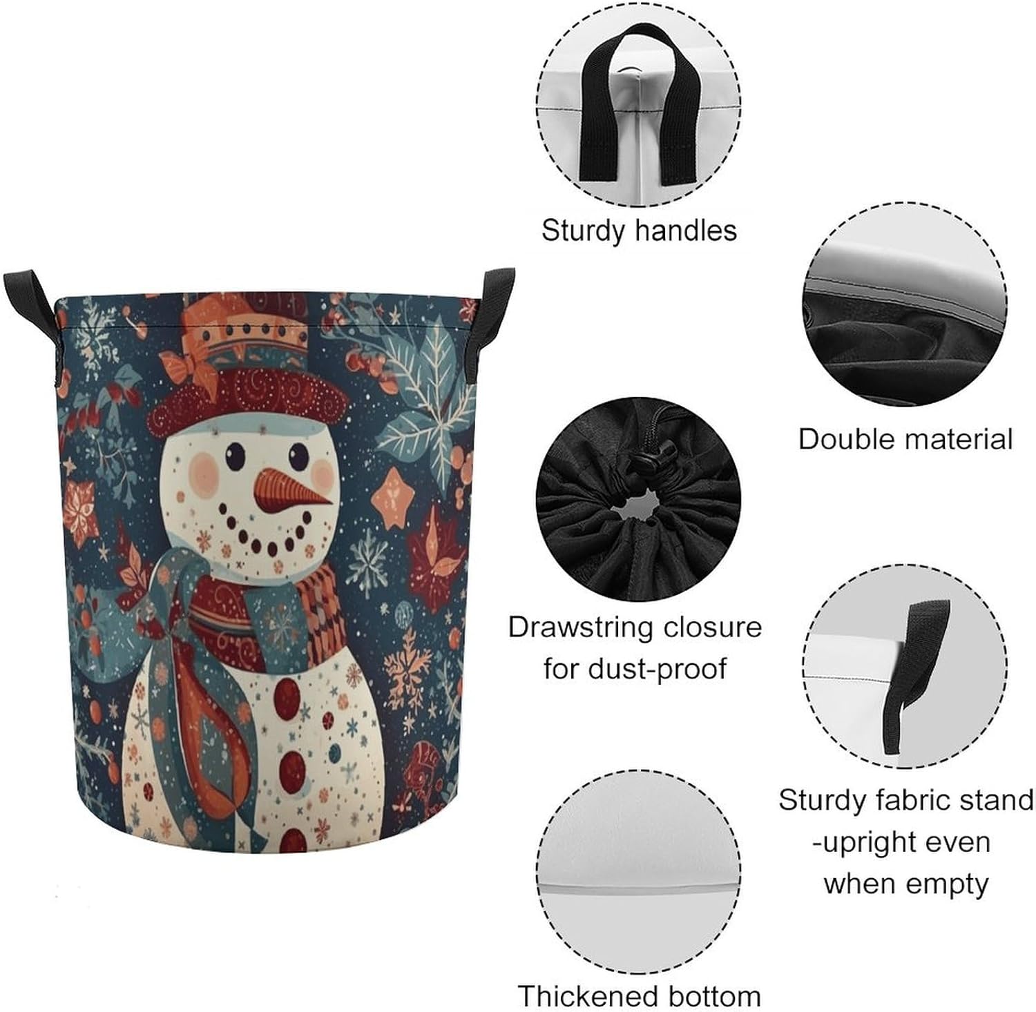 Laundry Basket Laundry Bag Snowman Patchwork Pattern Printed Foldable Laundry Basket with Easy Carry Handles for Clothes Towels in The Family And Dorm