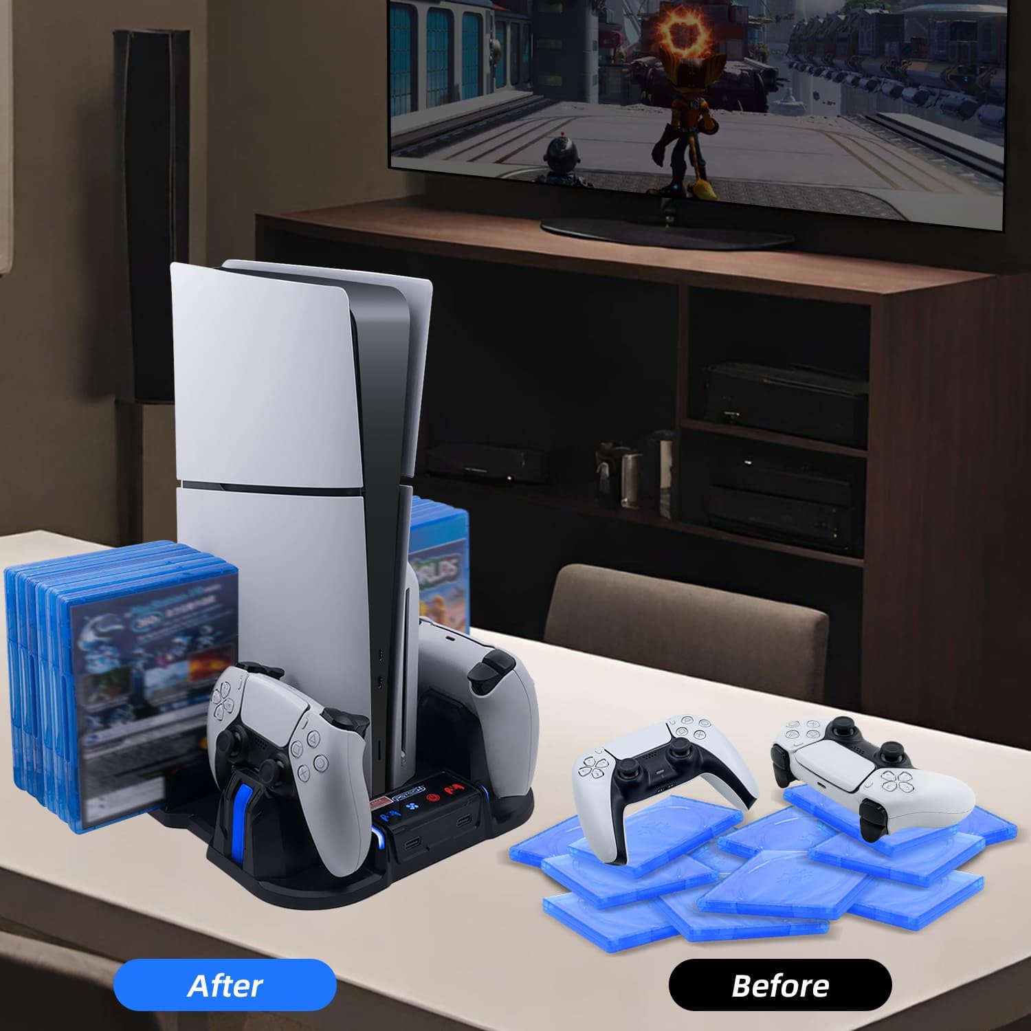 Mcbazel PS5 Slim Station de Charge de Refroidissement Turbo 3 Vitesses Multifonctionnelle Double Manette Chargeur de Ventilateur pour PS5 Slim Disc/Digital Console – Noir(Non pour PS5/PS5 Pro)
