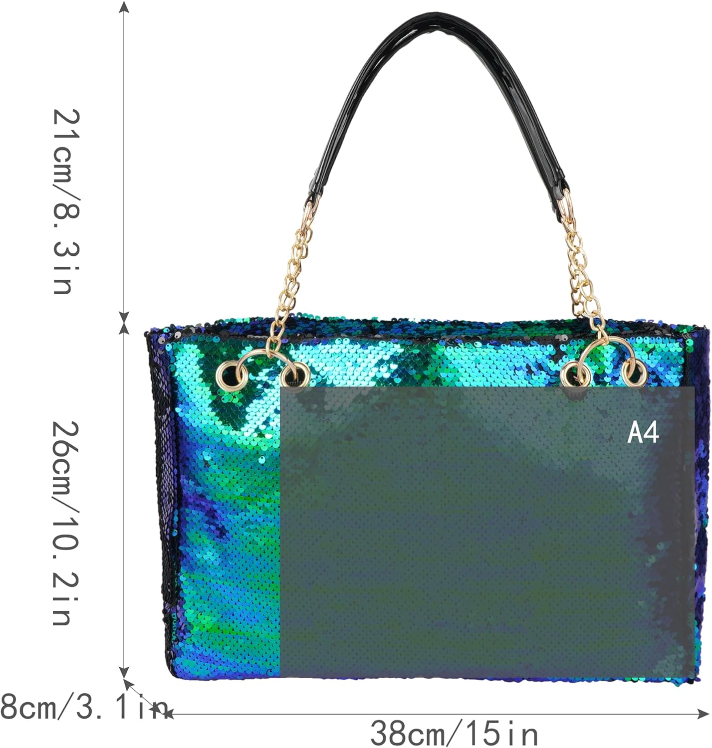 ZLM BAG US Women's Glitter Sequins Shoulder Tote Big Capacity Shimmer Shopping Bag Sparkling Handbag Purse - Image 3