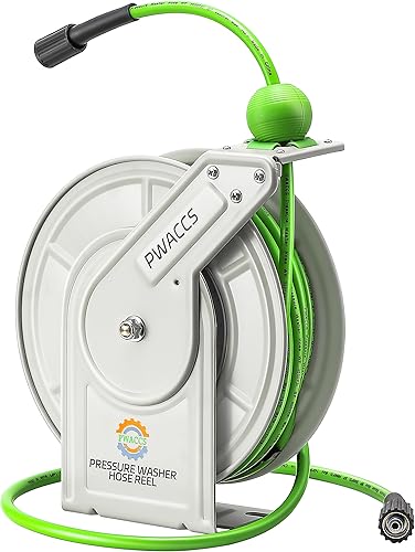 Miniatura 9 de PWACCS Carrete de manguera retráctil para lavadora a presión, carrete de manguera de lavadora de alta resistencia de 1/4 pulgadas x 60 pies,