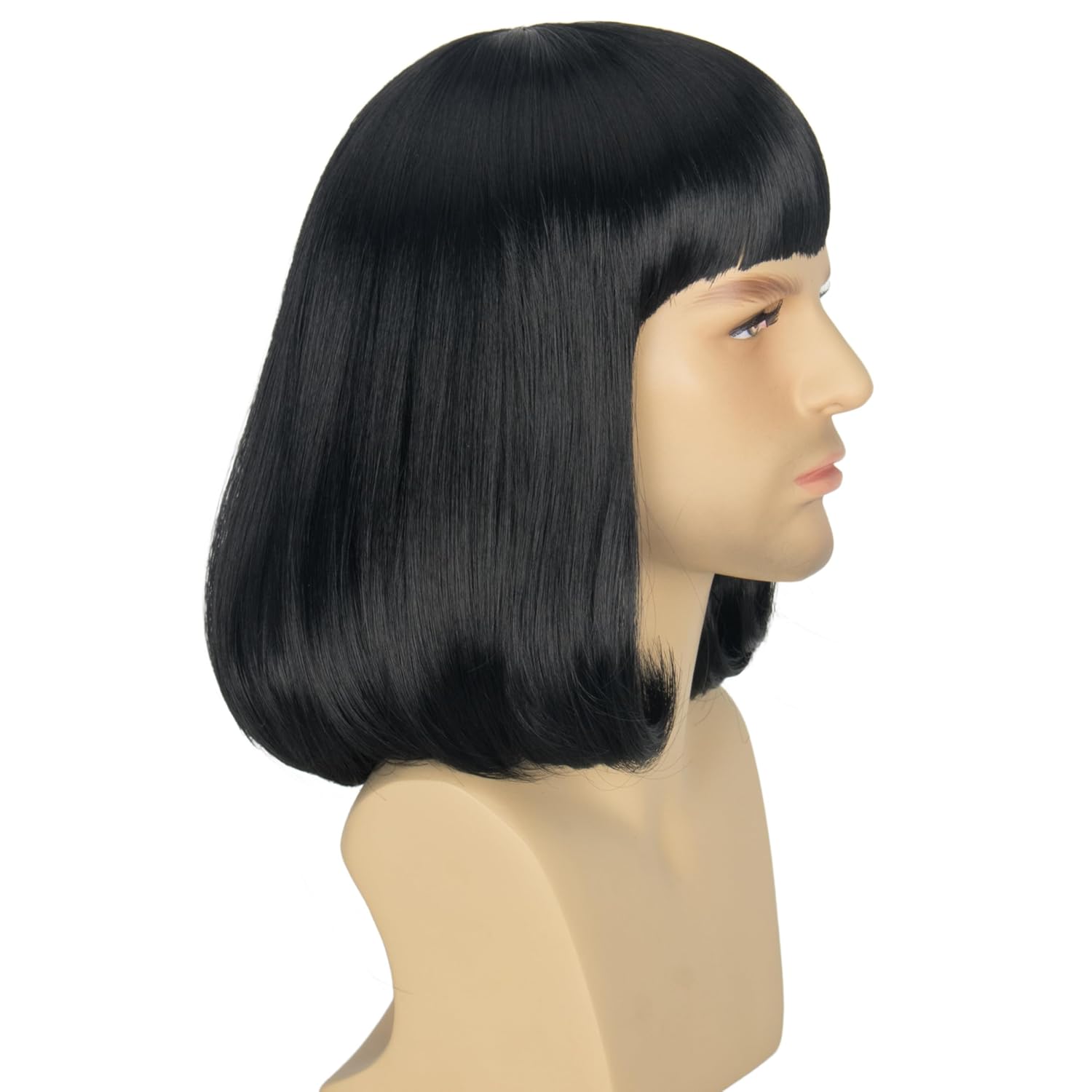 Miss U Hair Men Unisex Black Short Bob Wig with Full Bangs Halloween Costume Cosplay Funny Wigs - Image 4